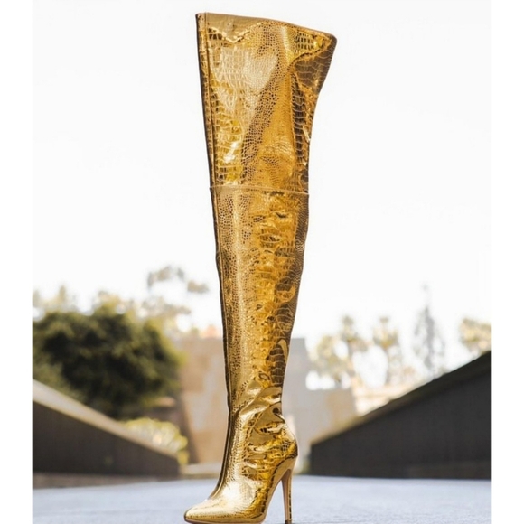 New In Box Gold Drama Queen Over The Knee Boot Sz 7 - Picture 4 of 16